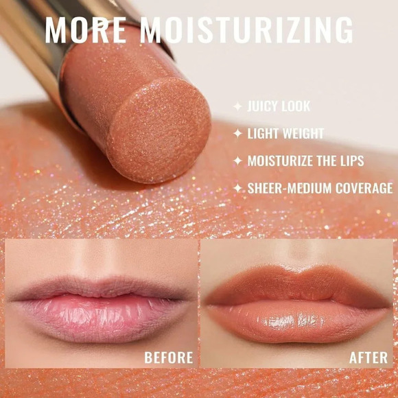 Oulac Peach Nude Moisture Shine Medium Coverage Glossy Finish Lipstick Utopia S5 - Picture 4 of 7
